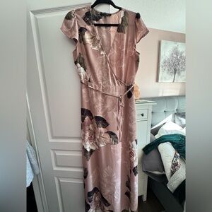 Dynamite Floral Maxi Wrap Dress in Pink